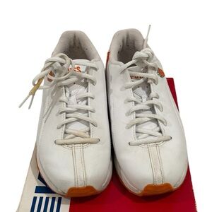 K- Swiss White/ Carrot Orange Leather Varsity Low Sneakers ~ Size 6.5